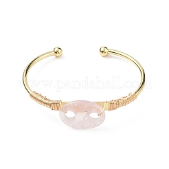 Натуральный розовый кварц кофе в зернах открытый браслет-манжета BJEW-G660-01G-01