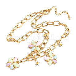 Collares con colgante de flor de colores esmaltada en acero inoxidable 304 para mujer&nbsp;SA-CBA065A-04G