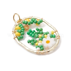 Овальные стеклянные бусины с цветочными подвесками PALLOY-MZ01061-03