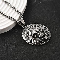 Ожерелья с подвеской в виде черепа индейца из нержавеющей стали 304 для женщин и мужчин NJEW-Z076-03AS