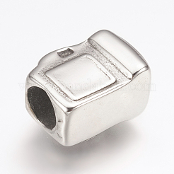 316サージカルステンレススチールヨーロピアンビーズ  大穴ビーズ  カメラ  アンティークシルバー  10x13x7mm  穴：5mm&nbsp;STAS-G164-66AS