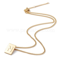 Ожерелье из нержавеющей стали с прямоугольным кулоном в виде заглавной буквы для мужчин и женщин&nbsp;NJEW-E090-01G-14
