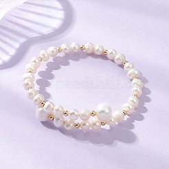 Браслеты для женщин из натурального культивированного пресноводного жемчуга и латунных бусин.&nbsp;BJEW-JB13342