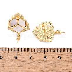 Фурнитура для серег-гвоздиков из латунных ракушек с микропаве из кубического циркония KK-D363-02G