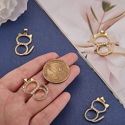 5個真鍮マイクロパヴェクリアキュービックジルコニアペンダント  長持ちメッキ  猫  18KGP本金メッキ  19.5x26.5x3mm  穴：3x3.6mm&nbsp;ZIRC-SZ0002-66