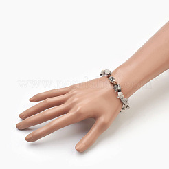 Quarzo tormalinato naturale / quarzo nero rutilato e bracciali elasticizzati in legno perline&nbsp;BJEW-JB03859-03