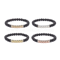 Круглый эластичный браслет из натуральной лавы и синтетического гематита с бусинами BJEW-JB08580