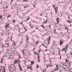 FgbグレードAフロストガラスシードビーズ  三角形  暗闇で光る  中央染め  ショッキングピンク  3.5x3.5x3.5mm  穴：1.2~1.4mm  約7500個/ポンド&nbsp;SEED-Q040-04A-07