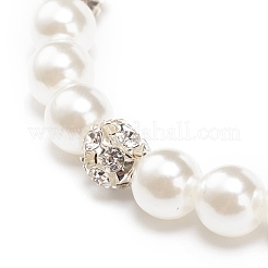 Абс-пластик имитация жемчуга и стразы браслет из бисера стрейч с подвеской из сплава для женщин BJEW-JB08526-02