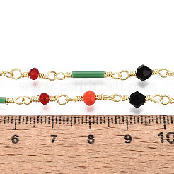 Цепочки ручной работы из латунных звеньев и стеклянных бусин KK-N281-08G