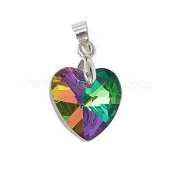 ガラスチャーム  真鍮パーツ  ハート  プラチナ  ミックスカラー  19x14x7mm  穴：5x4mm  7個/セット&nbsp;PALLOY-JF02756-03