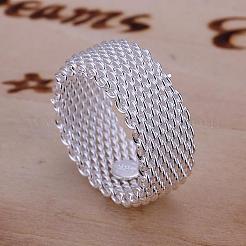 女性のためのファッショナブルな真鍮製のメッシュの指輪  銀色のメッキ  usサイズ6（16.5mm）&nbsp;RJEW-BB13216-6