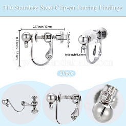 20 шт. фурнитура для сережек-клипс из нержавеющей стали 316&nbsp;STAS-BBC0008-59P