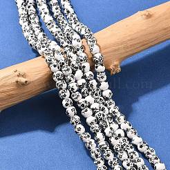 花柄プリントの磁器ビーズ  花柄のセラミック製丸ビーズ  ブラック  6mm  穴：2mm  約60個/連  12.5~13.58インチ&nbsp;PORC-L004-6mm-07
