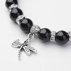 Браслеты с подвесками из натурального окрашенного и нагретого черного агата BJEW-G527-A02