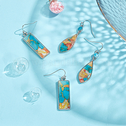 2 пара серег-лэмпворк в форме капли и прямоугольника EJEW-FI0001-17