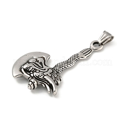 316サージカルステンレススチール製ビッグペンダント  斧のチャーム  アンティークシルバー  57x33.5x7mm  穴：4mm&nbsp;STAS-Z073-68AS-01