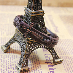 Регулируемый крест с железными браслетами слово шнура плетеный кожаный BJEW-P0001-02A