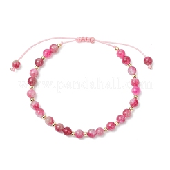 Женские плетеные браслеты из бусин из натурального арбузного турмалина BJEW-JB12528-01