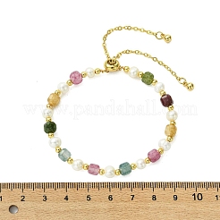 Pulseras deslizantes ajustables de turmalina natural y perlas cultivadas de agua dulce para mujer&nbsp;BJEW-JB13609-01