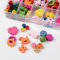 1 scatola perline di forme di legno misti per bambini fai da te&nbsp;WOOD-X0003-B