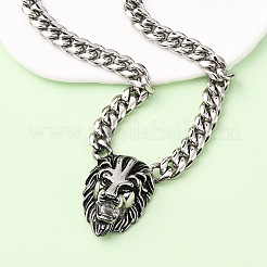 Ожерелья из кубинской цепочки с подвеской в виде головы льва из нержавеющей стали 304&nbsp;NJEW-C099-05AS