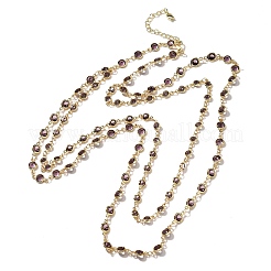 Латунные фиолетовые кубические цирконии плоские круглые звенья двухслойные ожерелья NJEW-C070-01A-G