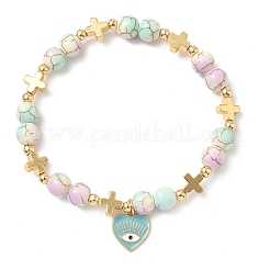 Браслеты с подвесками в виде сердца с глазом из сплава и эмали&nbsp;BJEW-JB12287-02