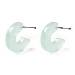 透明セルロースアセテート（レジン）ハーフフープピアス  スタッドのピアス  304ステンレスピン付き  文字C  アクアマリン  16x3mm  ピン：0.7mm&nbsp;KY-T040-A60-02