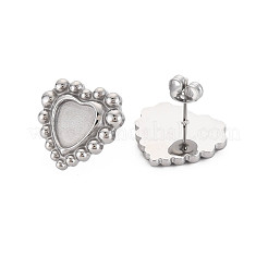 304ステンレススチールスタッドピアス金具  エナメルのイヤリング設定  耳ナッツ  ハート  ステンレス鋼色  18x19.5mm  ピン：0.7mm  トレイ：9x9mm&nbsp;STAS-N097-232P