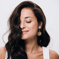 1 пара эмалевых серег-цветков с подвесками и стразами EJEW-AN0001-55