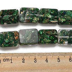 天然の染色されたインペリアルジャスパーと樹脂ビーズの連売り  長方形  濃い緑  16x12x6mm  穴：1.2mm  約11個/連  7.09インチ（18cm）&nbsp;G-G083-F06-01