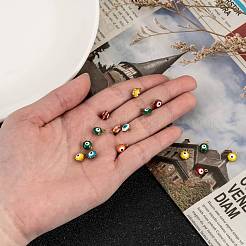 ゴールド調真鍮製エナメルチャーム  目で花  ミックスカラー  9x7x5mm  穴：1mm&nbsp;X-KK-Q571-05-M