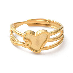 Anillos ajustables de corazón hueco de acero inoxidable 304 con recubrimiento iónico (IP)&nbsp;RJEW-D006-22G