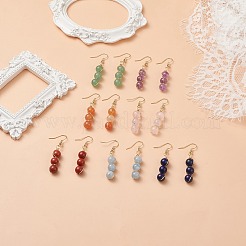 7 paires de boucles d'oreilles pendantes rondes en pierres précieuses mélangées naturelles de style 7&nbsp;EJEW-JE05070