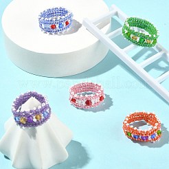 Стрейч-кольца из стеклянных бусин для женщин RJEW-MZ00005