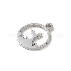 304ステンレスペンダント  フィッシュテールチャーム付きの丸型リング  ステンレス鋼色  11x9x1mm  穴：1mm&nbsp;STAS-L292-03P
