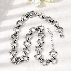 Ожерелье из круглых звеньев с текстурированной поверхностью из нержавеющей стали 304 толщиной 13 мм.&nbsp;NJEW-P349-01A-P