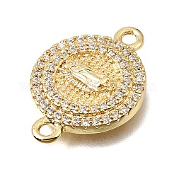 Breloques plates rondes en laiton serties de micro-pavés de zircon cubique transparent&nbsp;KK-E802-31A-G