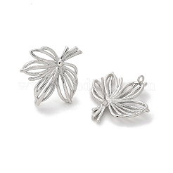 女性用真鍮スタッドピアス  カン付き  葉  プラチナ  22x21.5mm  穴：1.2mm  ピン：12x0.7mm&nbsp;KK-A244-12P