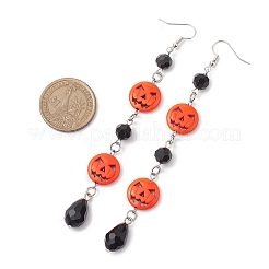ガラスダングルピアス  合成ターコイズビーズ  カボチャ  ハロウィン用  サンゴ  119x15mm&nbsp;EJEW-JE05970