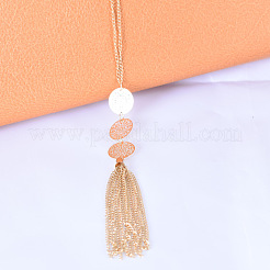 Плоские круглые полые ожерелья из сплава с подвеской-кисточкой для женщин FS-WG37810-01