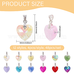 48шт 12 стиля стеклянные подвески в форме сердца PALLOY-GO00029