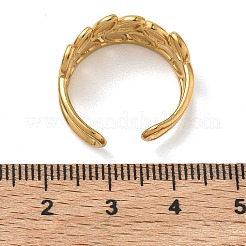 女性用304ステンレススチールカフオープンリング  葉  ゴールドカラー  9.5mm  内径：17.8mm&nbsp;RJEW-L341-02C-G