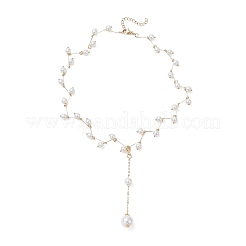 Цепочка с круглым кулоном и ожерельем из искусственного жемчуга из нержавеющей стали 304 и пластика NJEW-JN05419