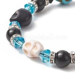 Braccialetti con perline intrecciate con teschio sintetico turchese (tinto).&nbsp;BJEW-JB09923-01