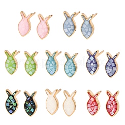 Серьги-гвоздики в виде рыбок из латуни и эмали&nbsp;EJEW-I322-07G