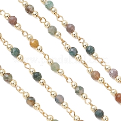 Cadenas de eslabones redondos con cuentas de ágata india natural&nbsp;AJEW-JB01533-01