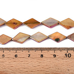 染め天然淡水シェルビーズ連売り  菱形  砂茶色  13~16x8.5~10x2~3mm  穴：0.5mm  約26~29個/連  14.96~15.94''（38~40.5センチメートル）&nbsp;SHEL-T020-13B