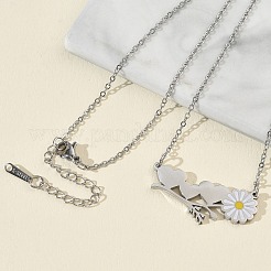 304ステンレススチール製、エナメル加工の白いデイジーの花とハートのペンダントが付いたアズキチェーンネックレス（女性用）  ステンレス鋼色  18.11インチ（46cm）&nbsp;NJEW-K309-01P